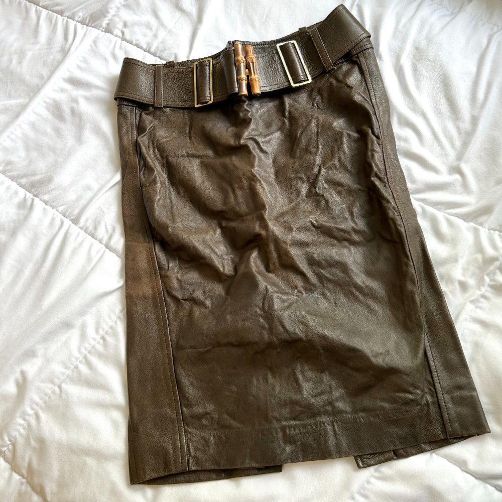 1990s Gucci Tom Ford Leather Bamboo Skirt